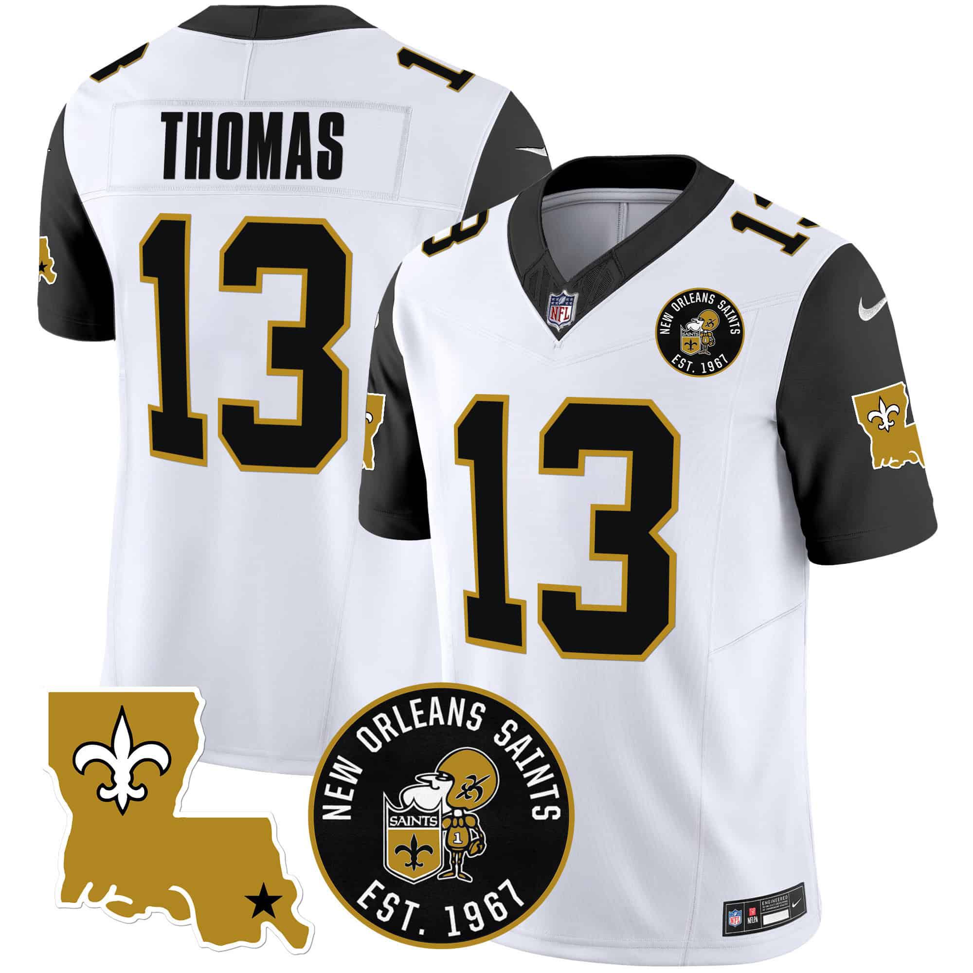 Men New Orleans Saints 13 Thomas White 2024 Nike 1967 Patch Vapor Limited NFL Jersey style 2
